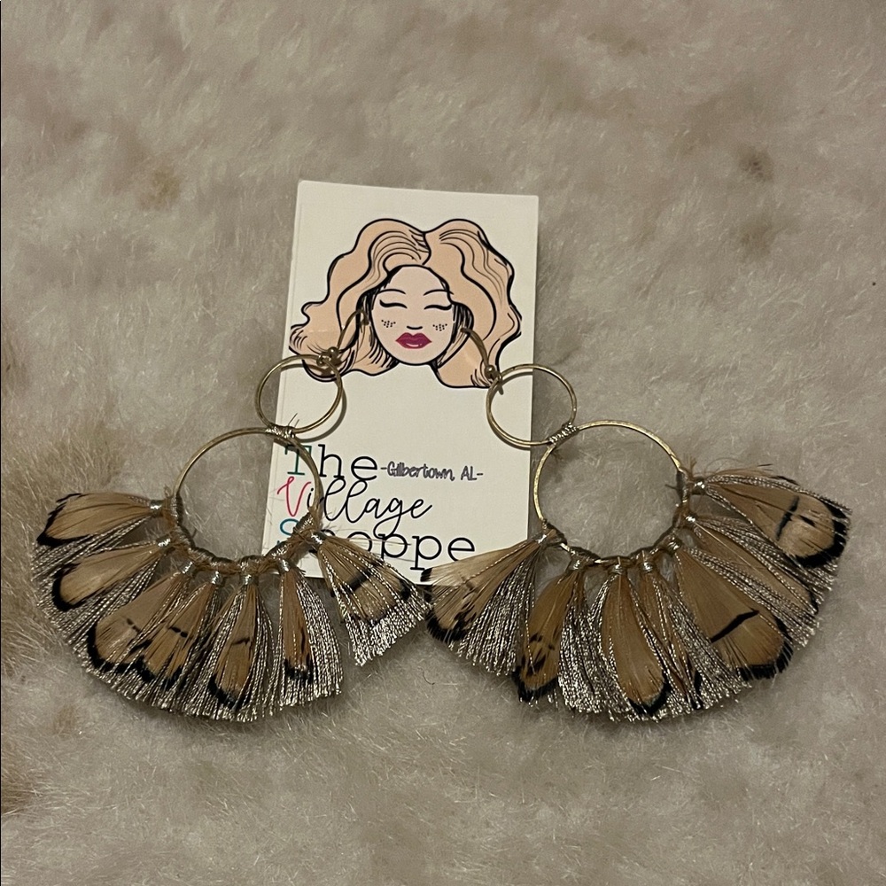 Chic Feather Hoop Earrings in Black and Brown & Silver